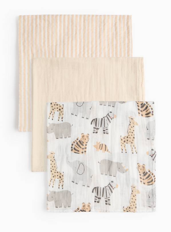 Beige & Safari Print Muslin Squares 3 Pack One Size